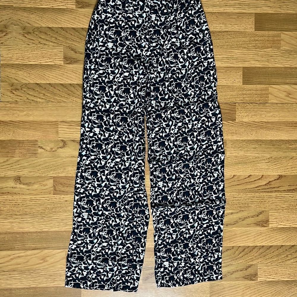Club Monaco Womens Wide Legged long Pants Black Mix Noir Abstract Pattern Size 0
